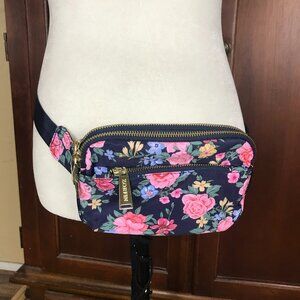 Zorfin Fanny Packs Women Fashion Waist Pack Belt Bag Zipper Pockets Blue Flower